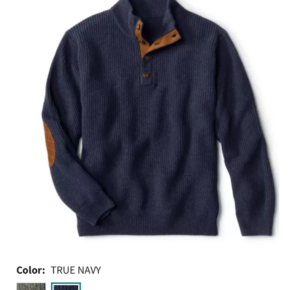 Orvis Navy Sweater with Brown Accents